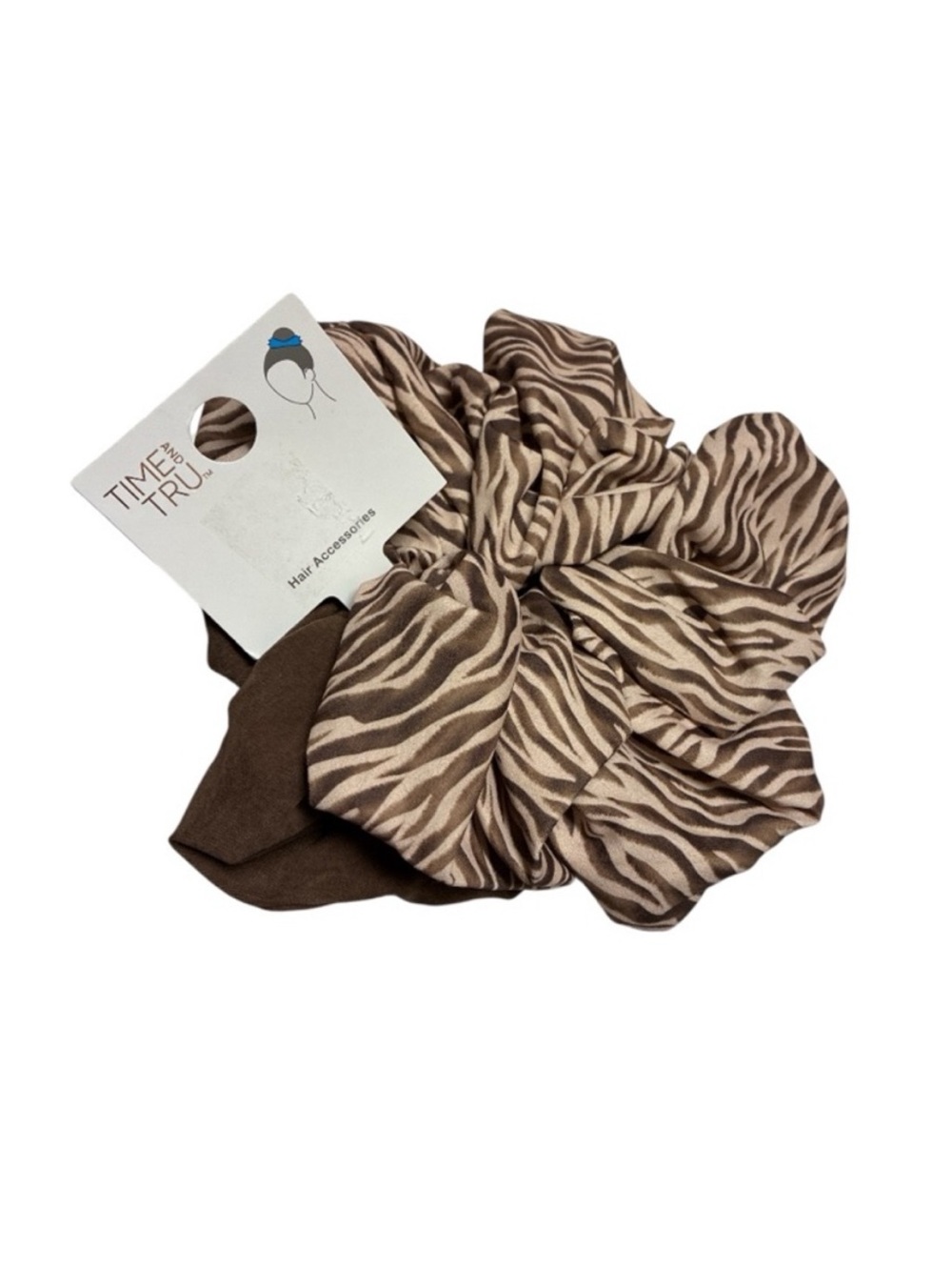 Time and Tru Brown And Zebra Cream Print Ponytail Large Scrunchies
